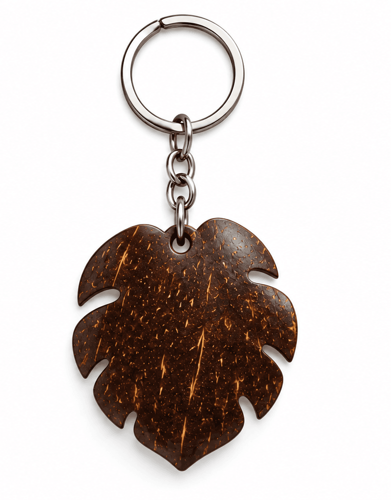 Botanical Leaf Coconut Shell Keychain thumbnail 2