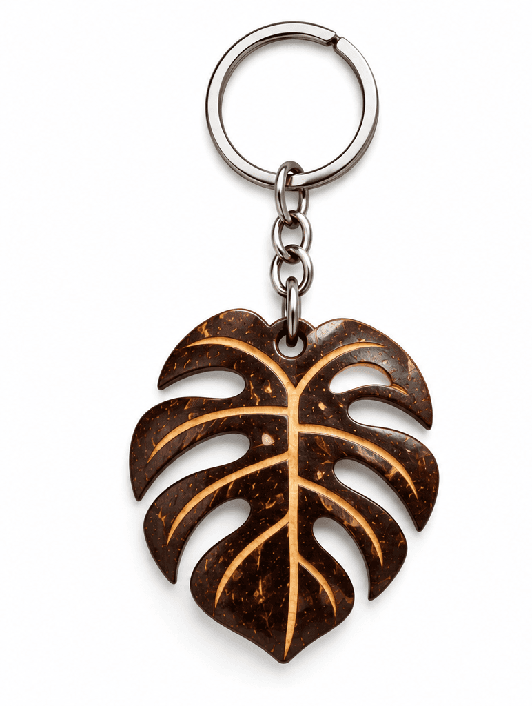 Botanical Leaf Coconut Shell Keychain