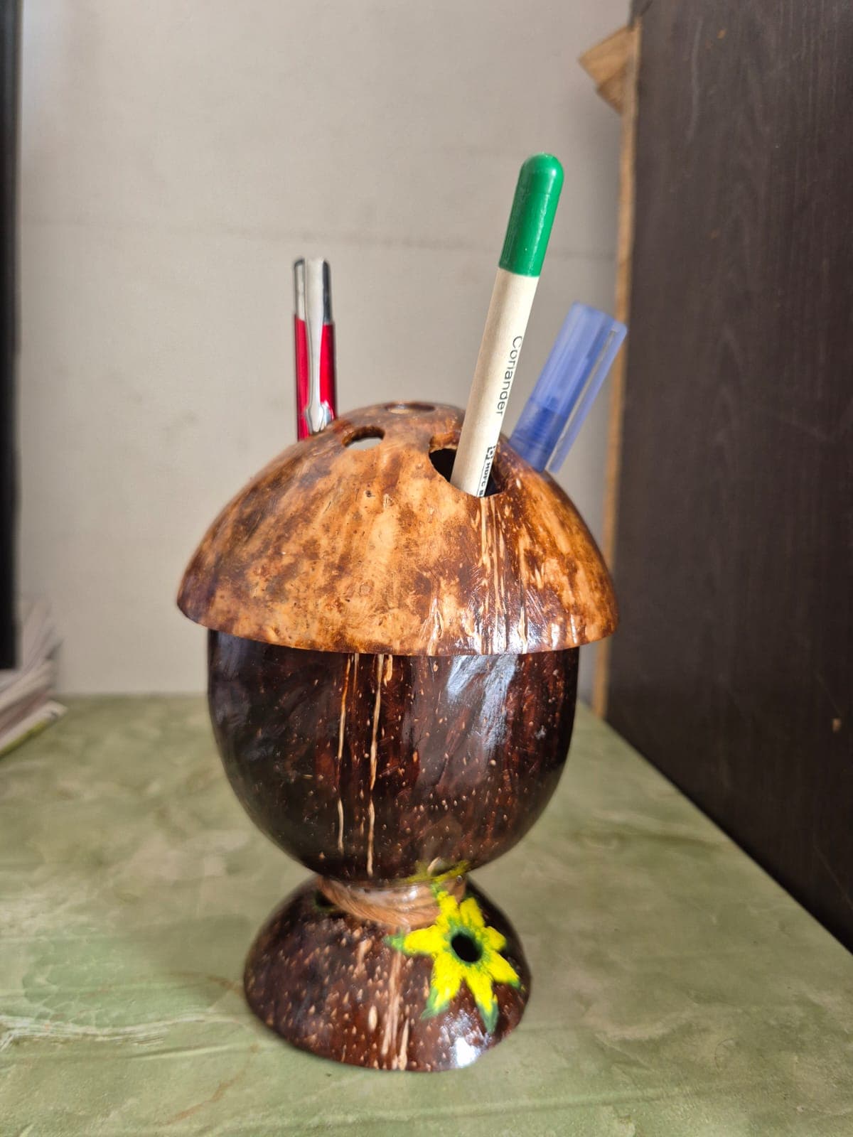 Handcrafted Coconut Shell Mushroom Pen Stand & Organizer thumbnail 2