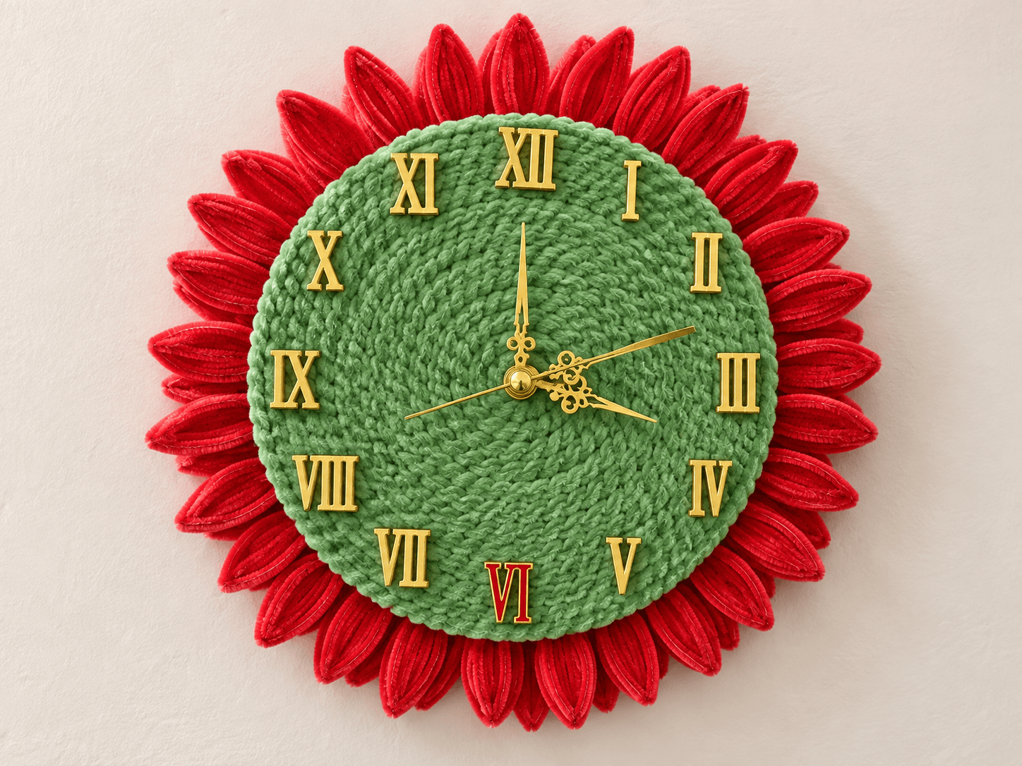 Artisan Sunflower Thread Art Roman Wall Clock