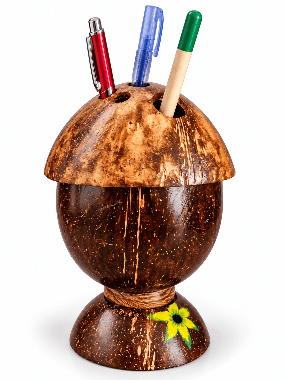 Handcrafted Coconut Shell Mushroom Pen Stand & Organizer