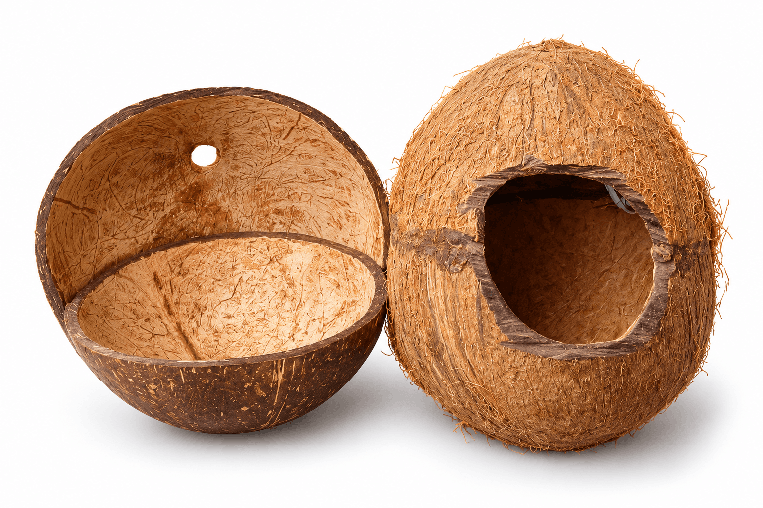 Natural Coconut Shell Nesting Bird House & Feeding Bowls Set